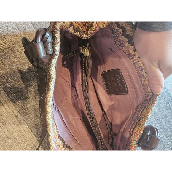 Fossil straw leather handbag purse shoulder bag y2k boho woven - Picture 7 of 10